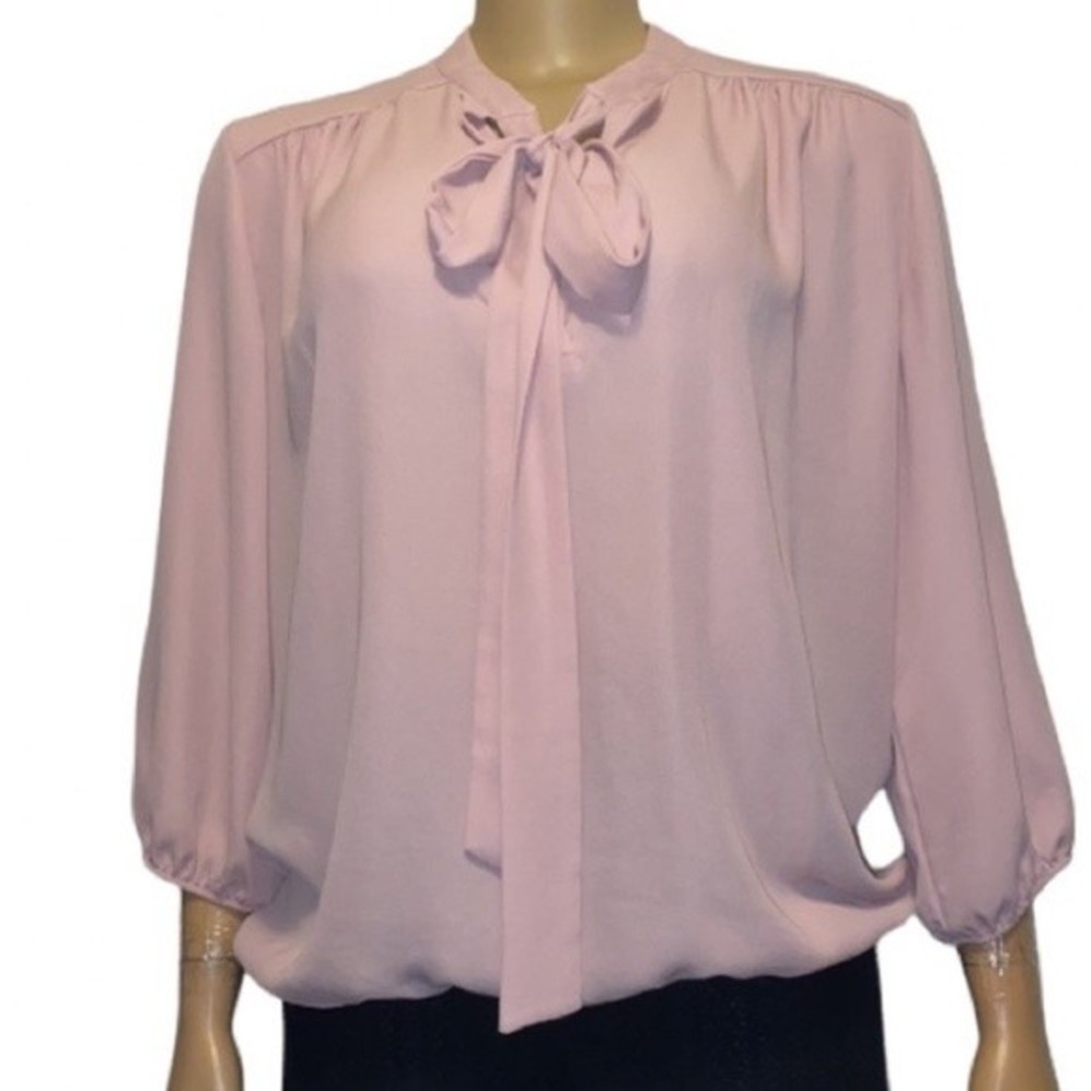 Vintage Sweet Pea Chiffon Blouse tie neck Pink/Blush elastic waist size L size L